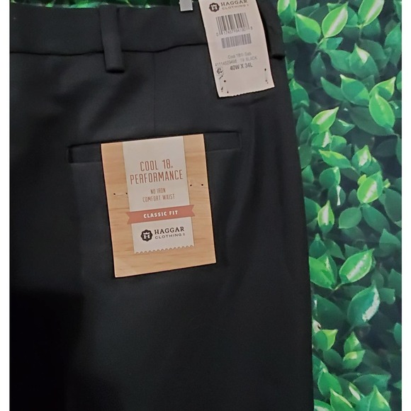 NWT Haggar Classic Fit Plain Flat Front Men's Pant - Black 40W x 34L - Picture 4 of 10